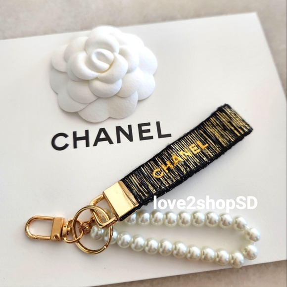 Hand Crafted Accessories - Chanel Charm Key Chain Key Ring Charm Holder Gold Black Keychain BRAND NEW